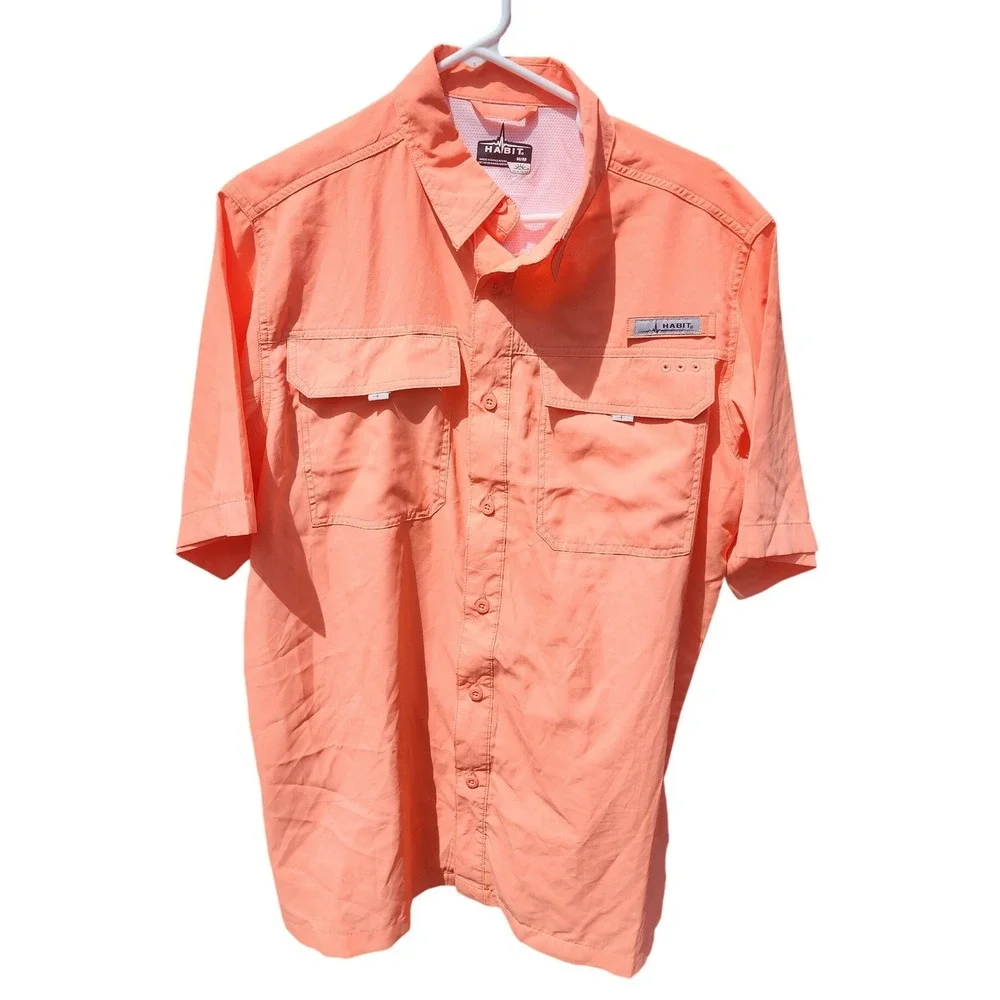 Habit Mens Fishing Shirt Short Sleeve UPF 40+ Vented Coral Fresh Salmon TS10479